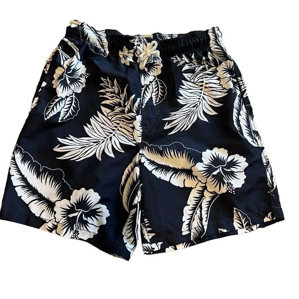 Hawaiian Print Swim Trunks. Navy and White. Size Small. Great Condition!!